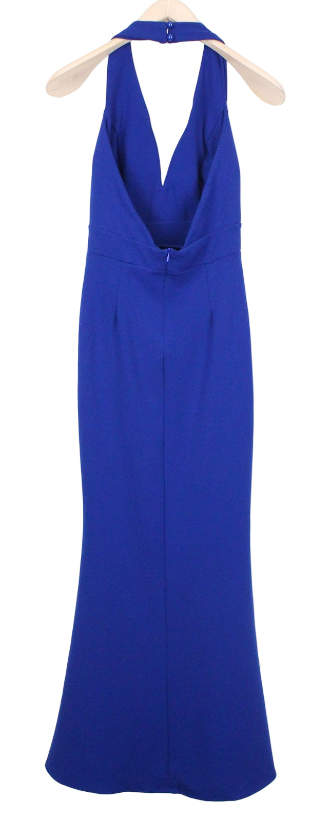WAL G Women Dress S Blue Maxi Bodycon V-Neck Halter Flared Partywear