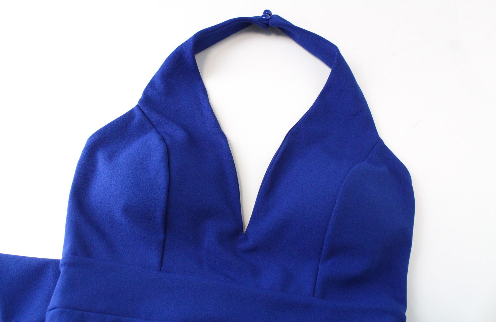 WAL G Women Dress S Blue Maxi Bodycon V-Neck Halter Flared Partywear