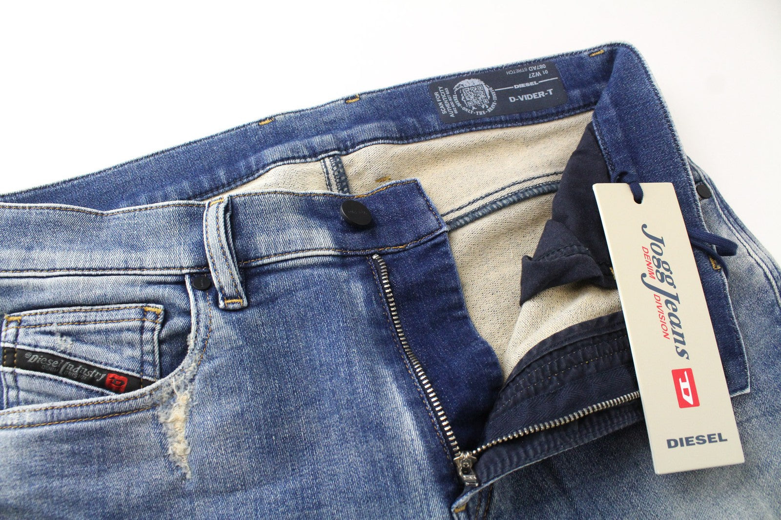 DIESEL D-Vider-T 087AD Men Jeans W27 Carrot Jogg Sweat Blue Stretch Distressed