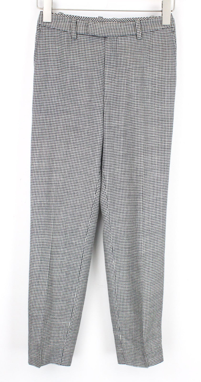 SUISTUDIO Grey Women Trousers UK8R Wool Silk Linen Slim Fit Grey Houndstooth