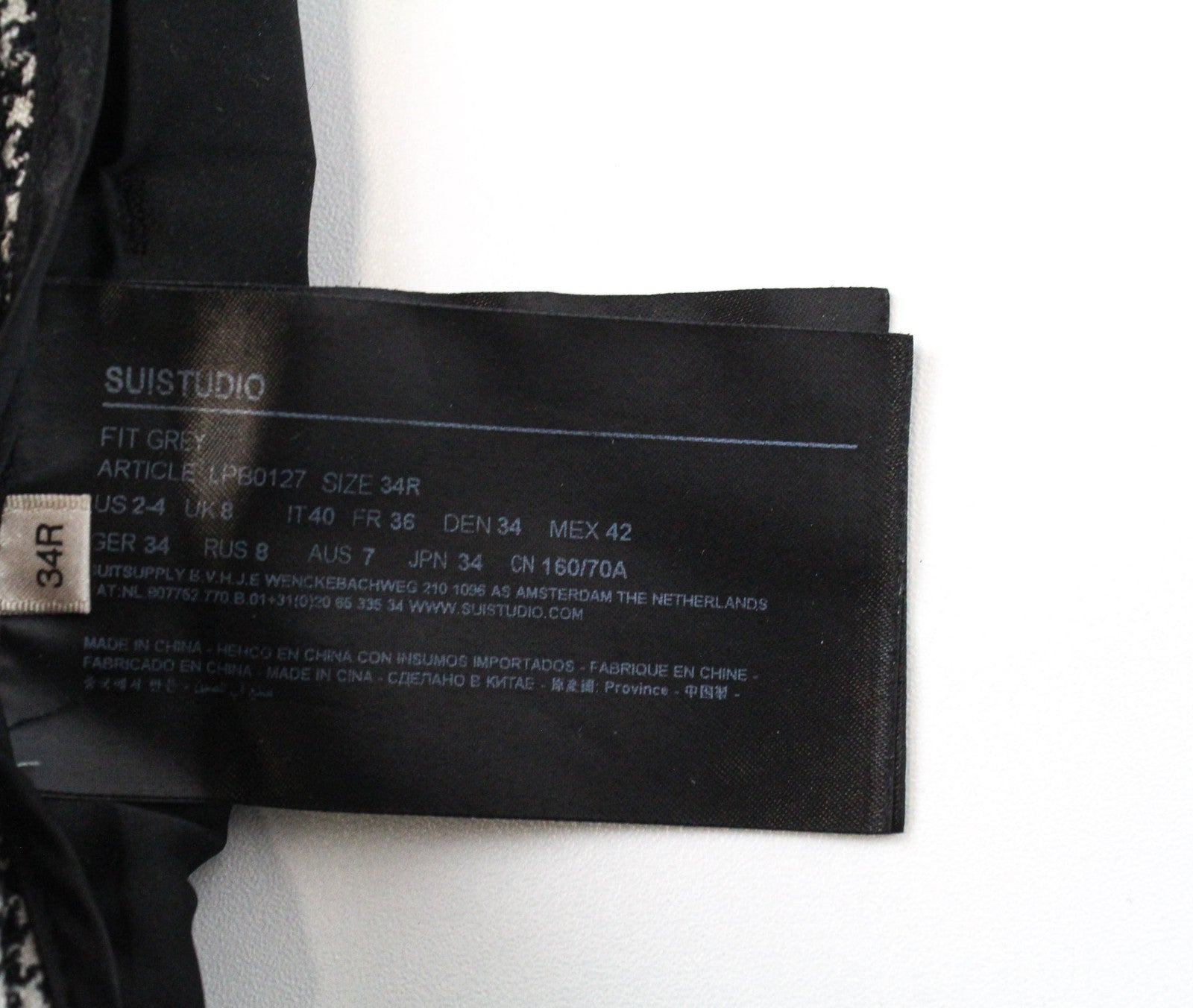 SUISTUDIO Grey Women Trousers UK8R Wool Silk Linen Slim Fit Grey Houndstooth