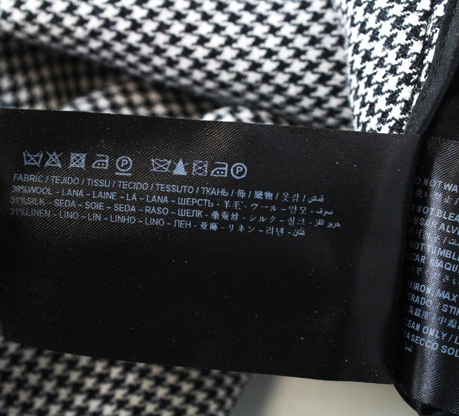 SUISTUDIO Grey Women Trousers UK8R Wool Silk Linen Slim Fit Grey Houndstooth