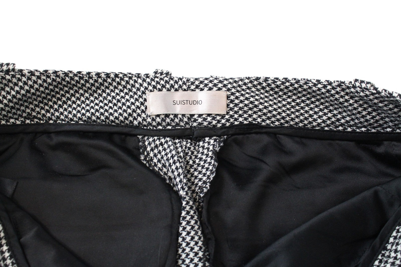 SUISTUDIO Grey Women Trousers UK8R Wool Silk Linen Slim Fit Grey Houndstooth