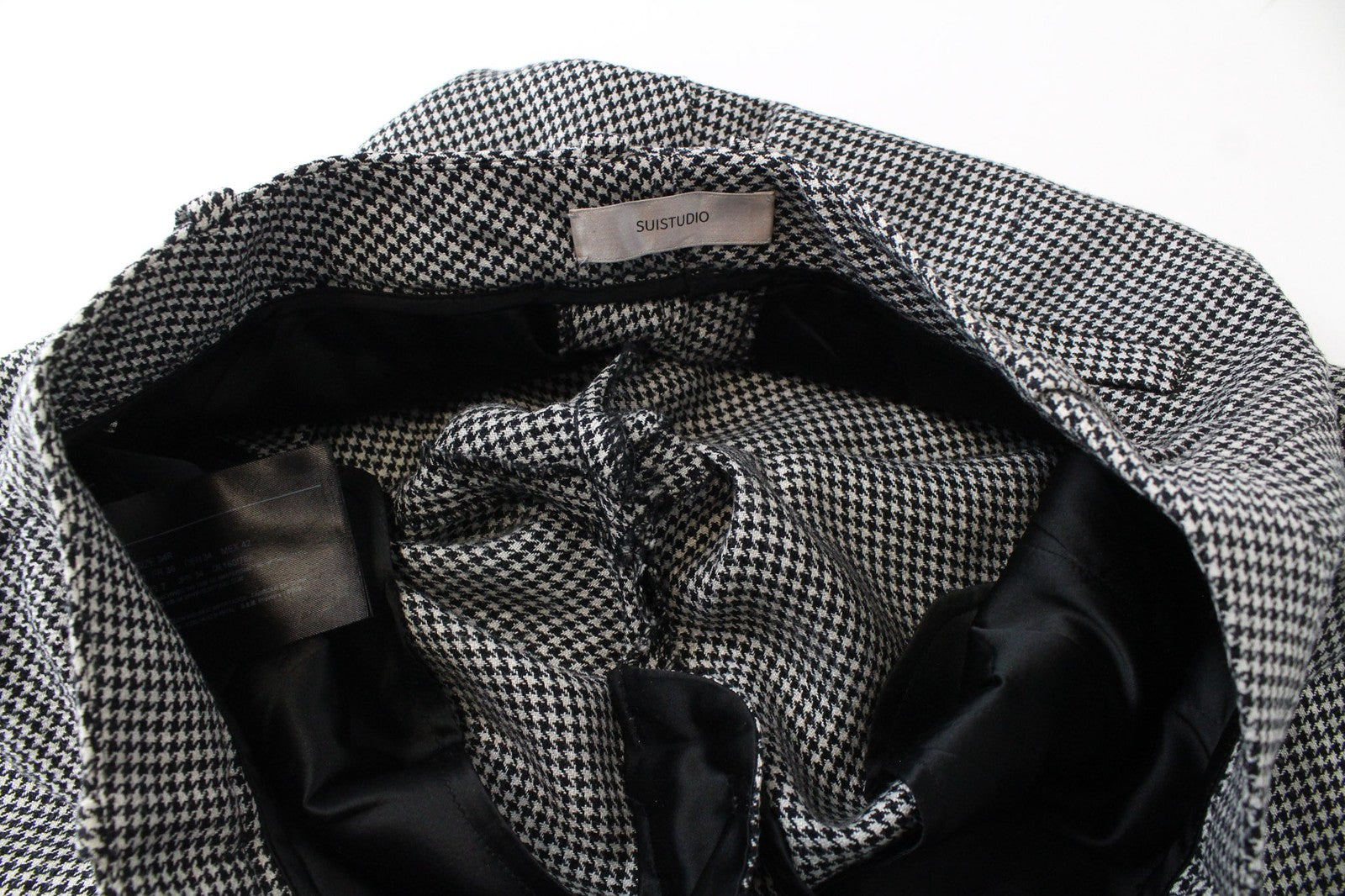 SUISTUDIO Grey Women Trousers UK8R Wool Silk Linen Slim Fit Grey Houndstooth