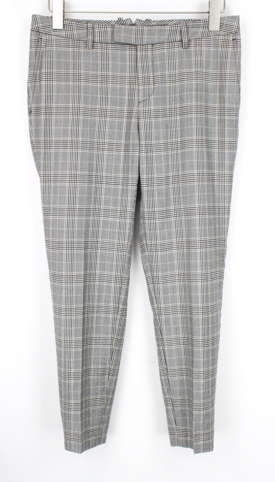 SUISTUDIO Robin Women Trousers UK12S Beige Wool Cashmere Glen Plaid Slim Cut