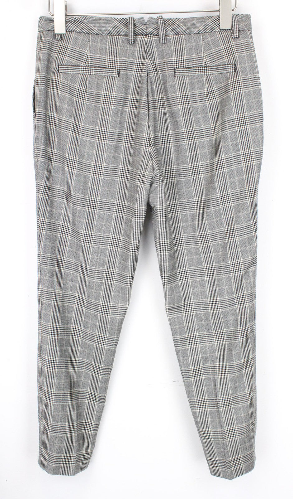 SUISTUDIO Robin Women Trousers UK12S Beige Wool Cashmere Glen Plaid Slim Cut