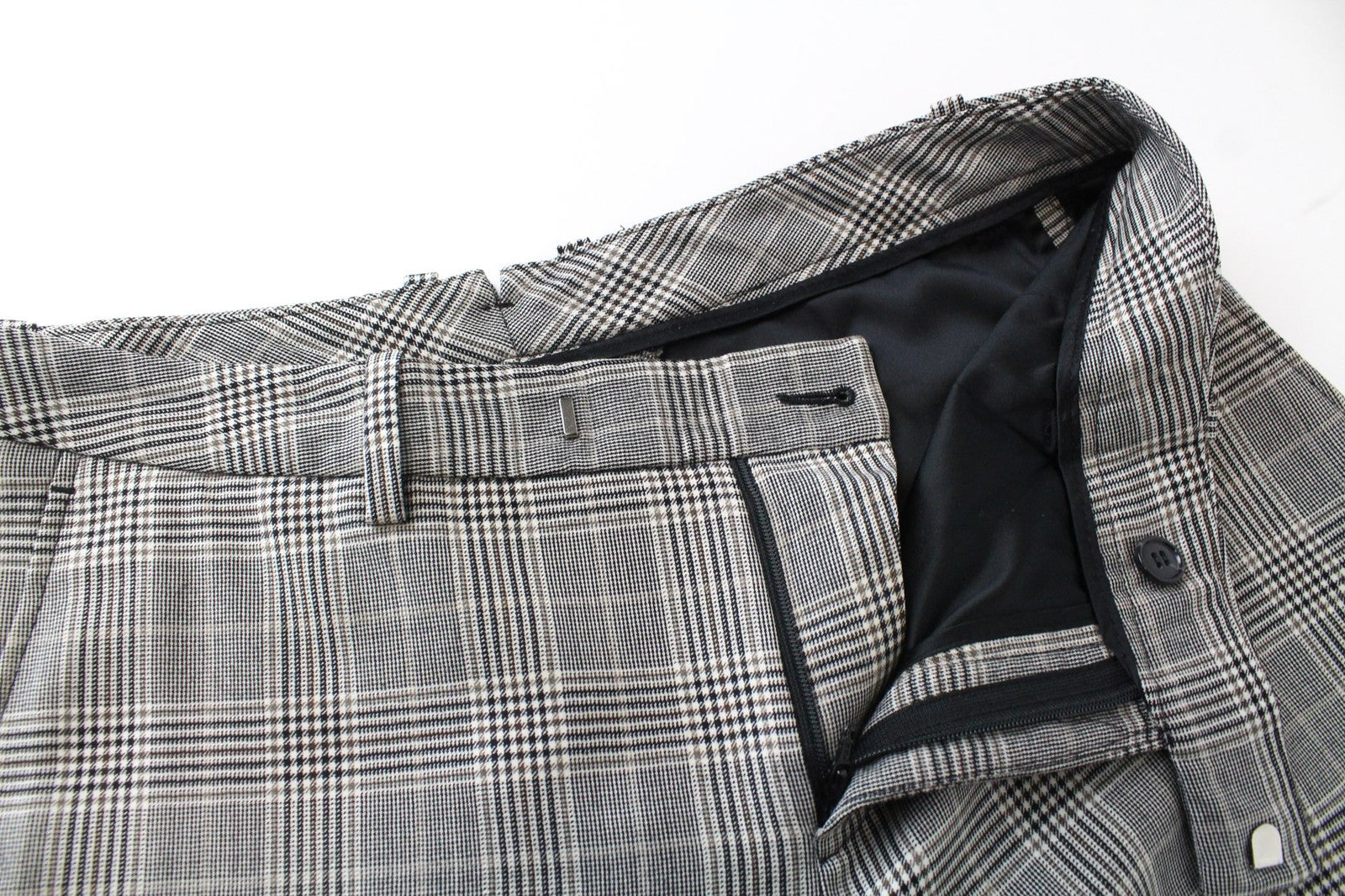 SUISTUDIO Robin Women Trousers UK12S Beige Wool Cashmere Glen Plaid Slim Cut