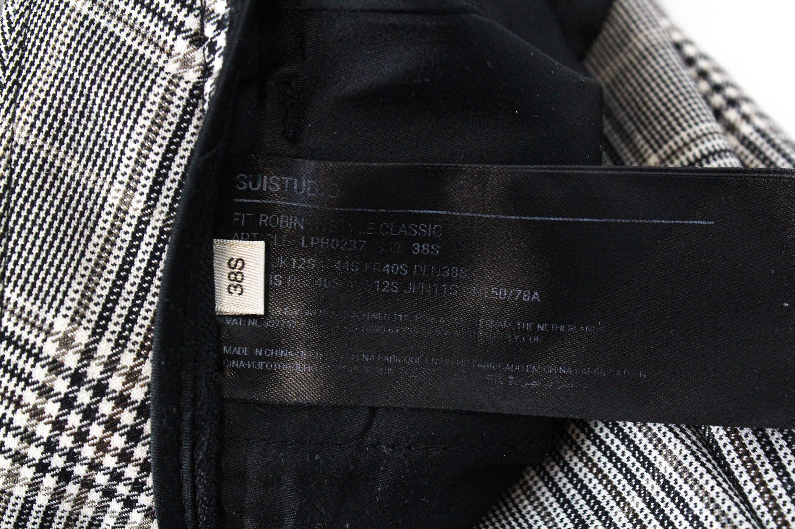 SUISTUDIO Robin Women Trousers UK12S Beige Wool Cashmere Glen Plaid Slim Cut