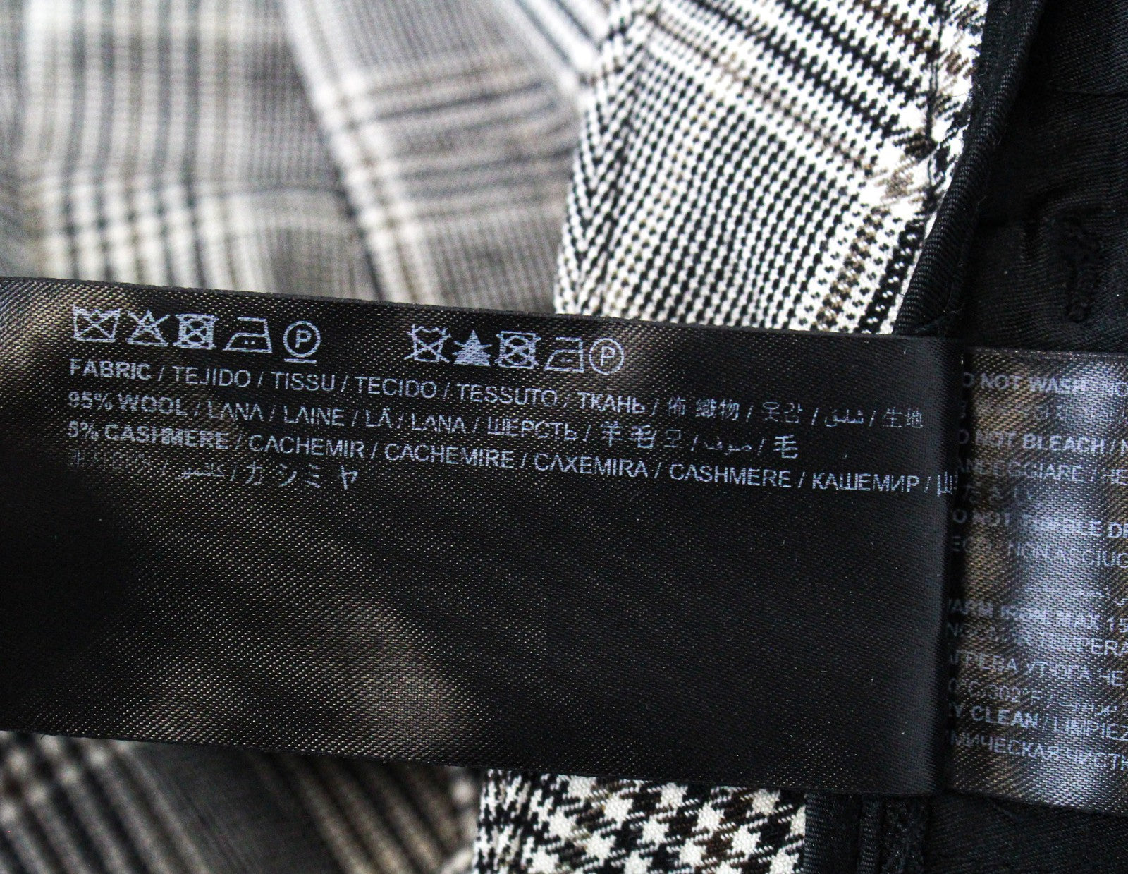 SUISTUDIO Robin Women Trousers UK12S Beige Wool Cashmere Glen Plaid Slim Cut