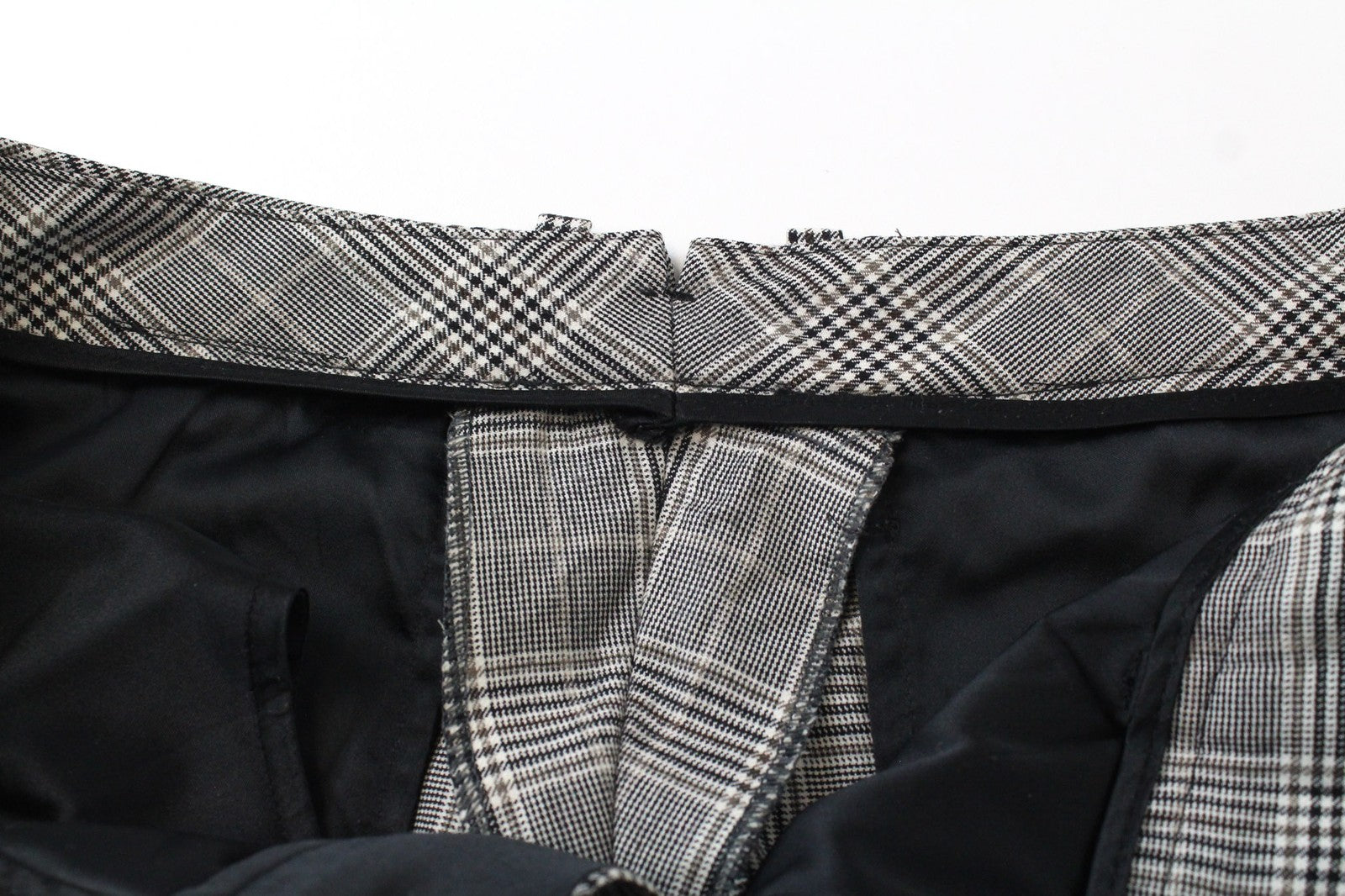 SUISTUDIO Robin Women Trousers UK12S Beige Wool Cashmere Glen Plaid Slim Cut