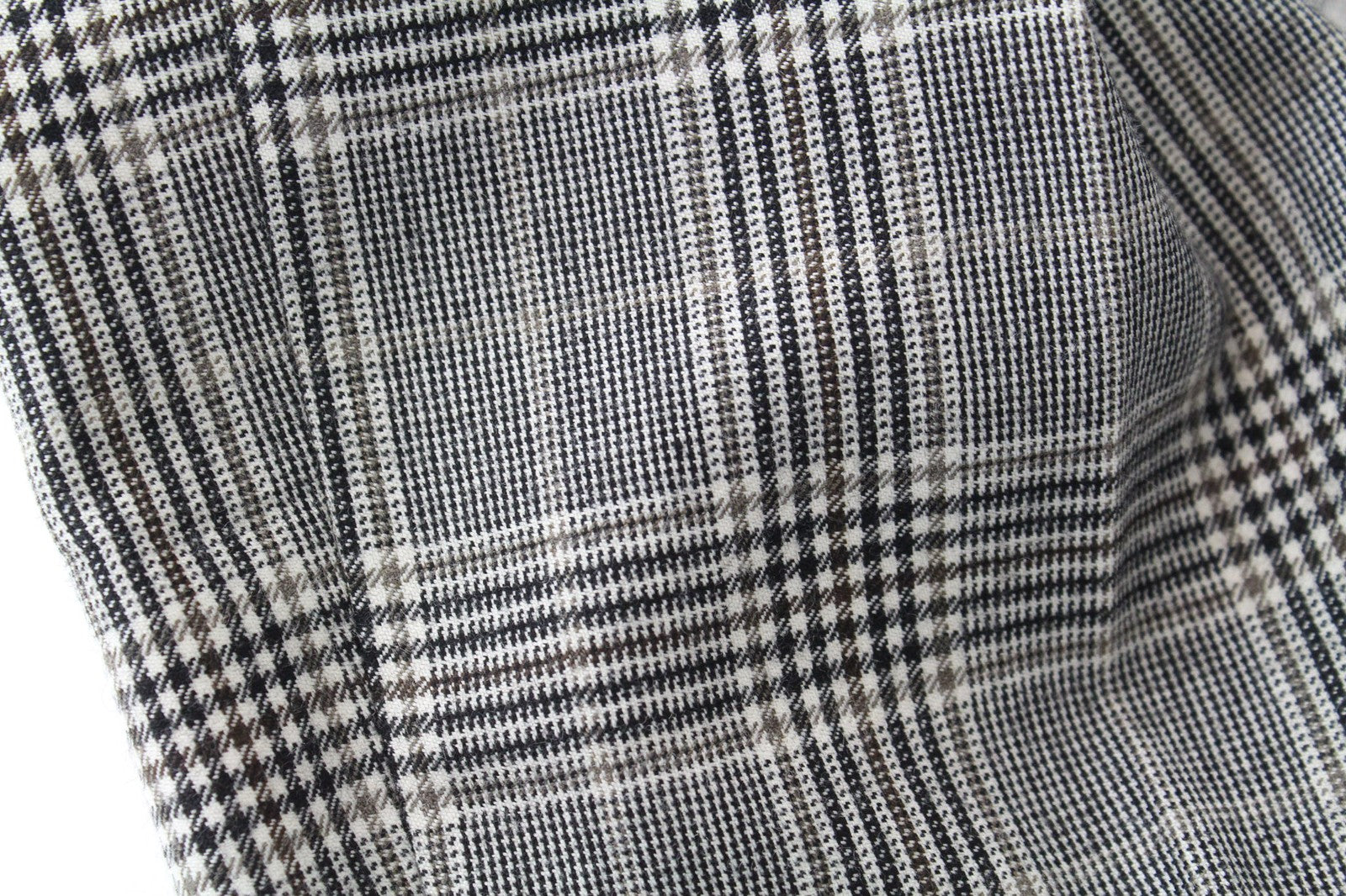 SUISTUDIO Robin Women Trousers UK12S Beige Wool Cashmere Glen Plaid Slim Cut