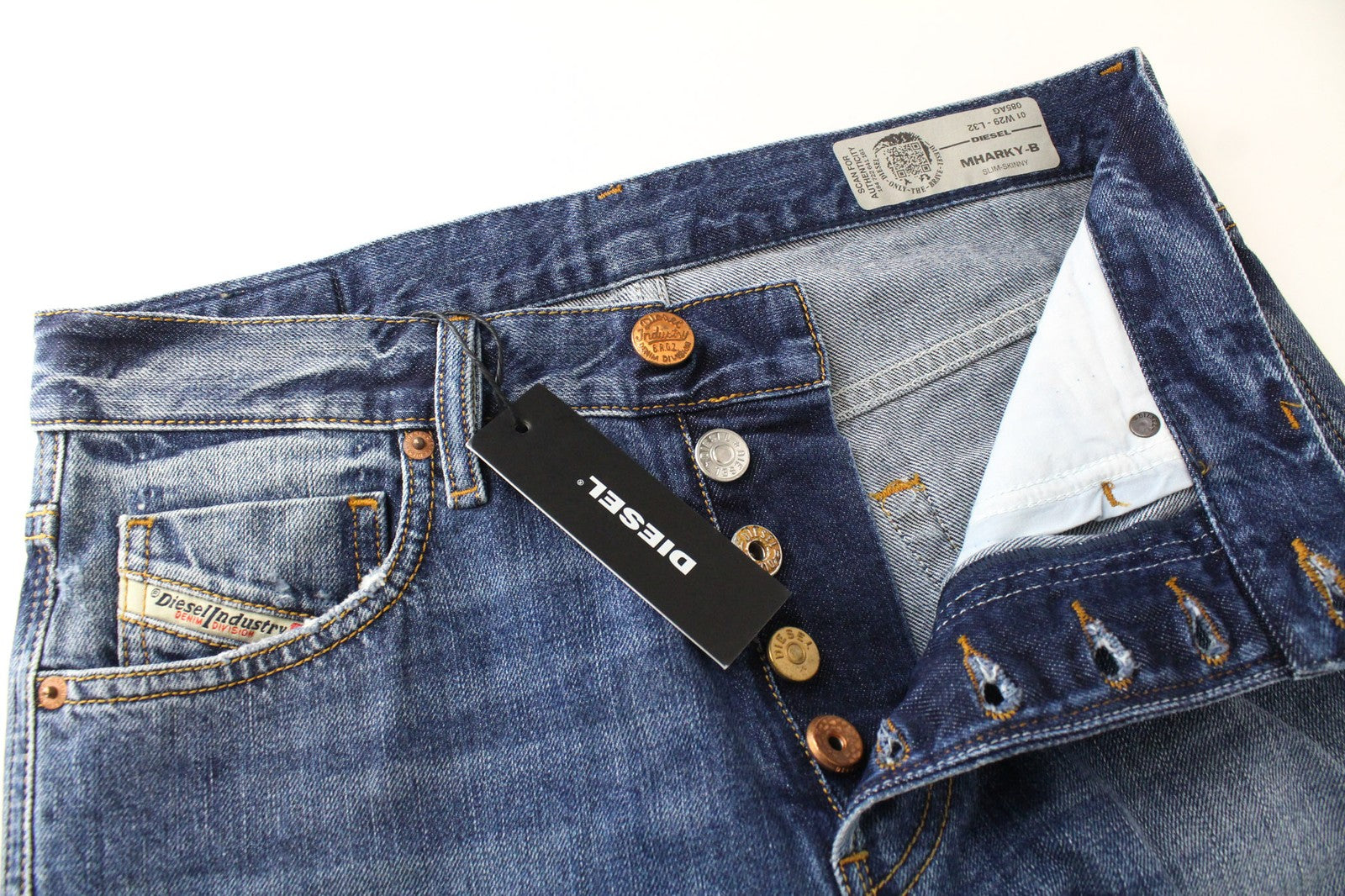 DIESEL Mharky 085AG Men Jeans W29/L32 Slim Skinny Fit Washed Blue Pure Cotton