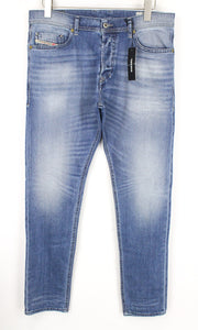 DIESEL Tepphar 0842H Men Jeans W33/L32 Slim Carrot Blue Stretch Buttoned Fly