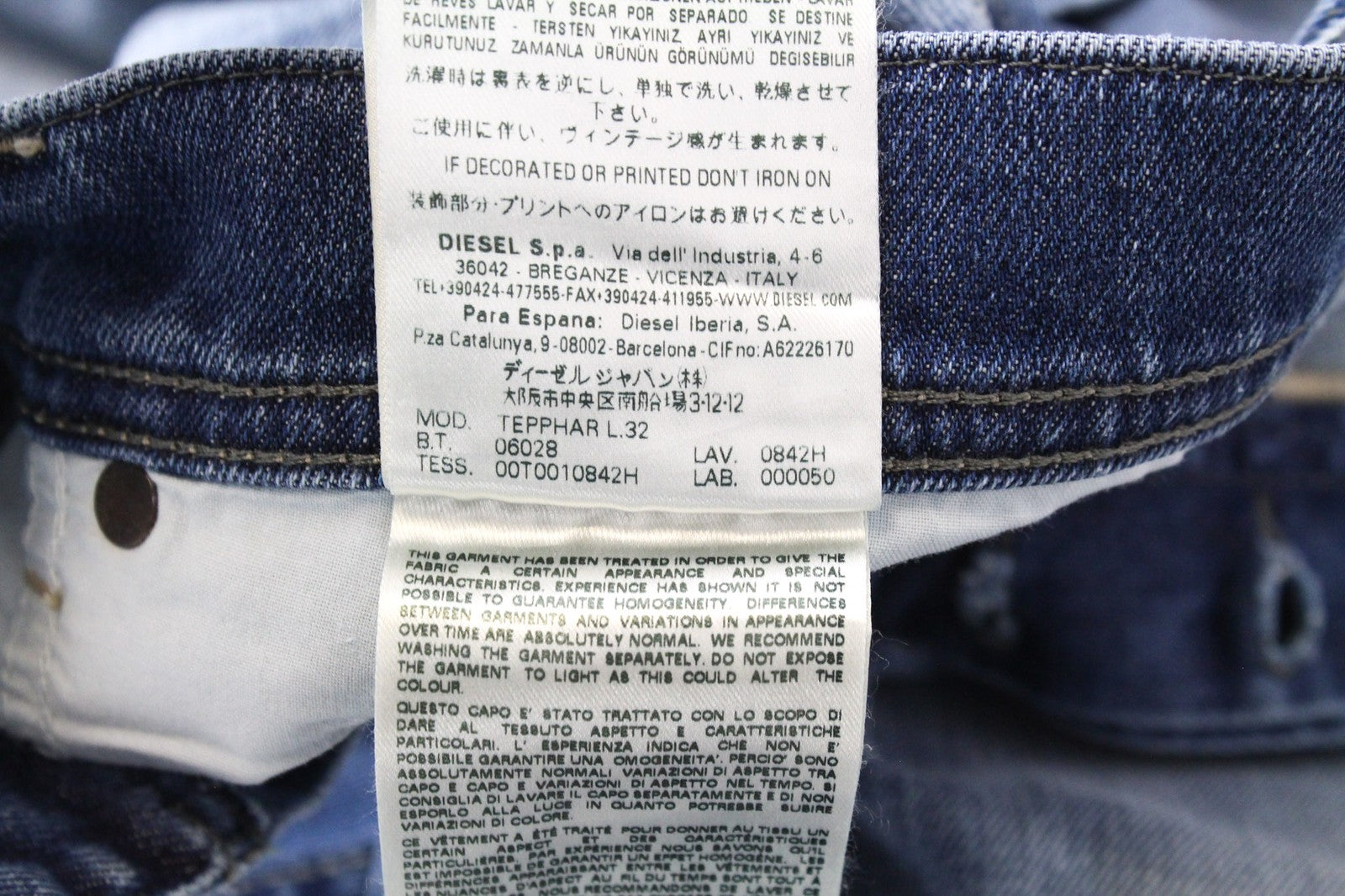 DIESEL Tepphar 0842H Men Jeans W33/L32 Slim Carrot Blue Stretch Buttoned Fly