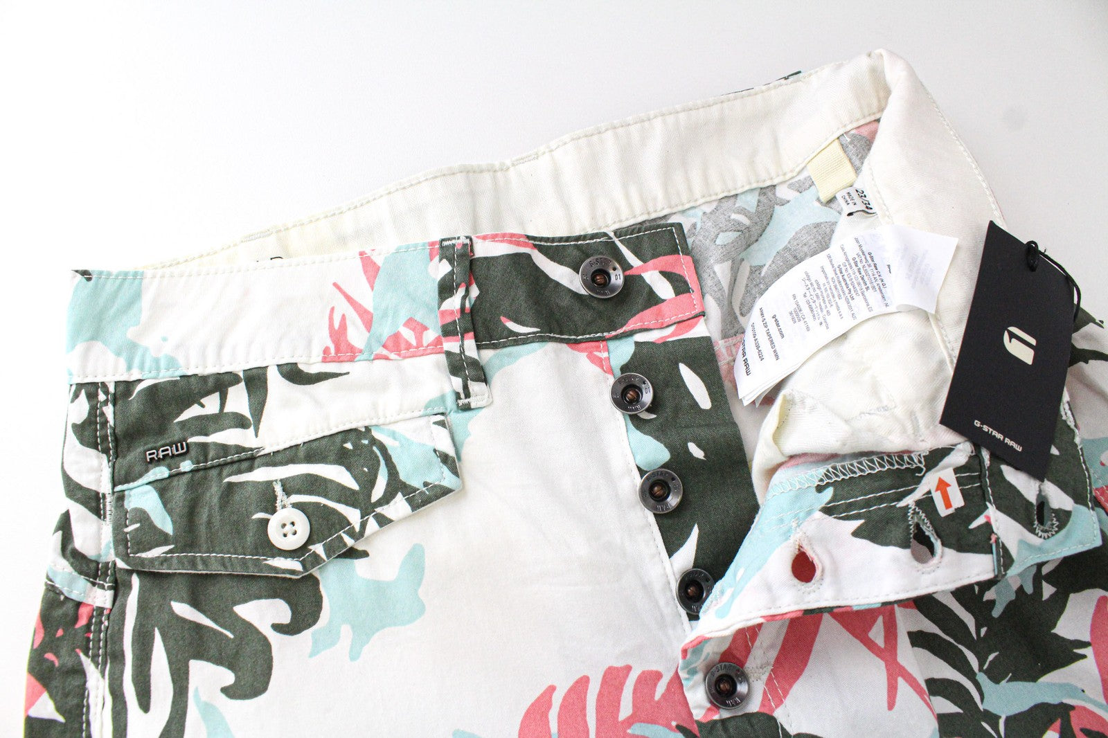 G-STAR RAW Army-S Women Trousers W23/L34 White Cotton Tapered Fit Leaf Print