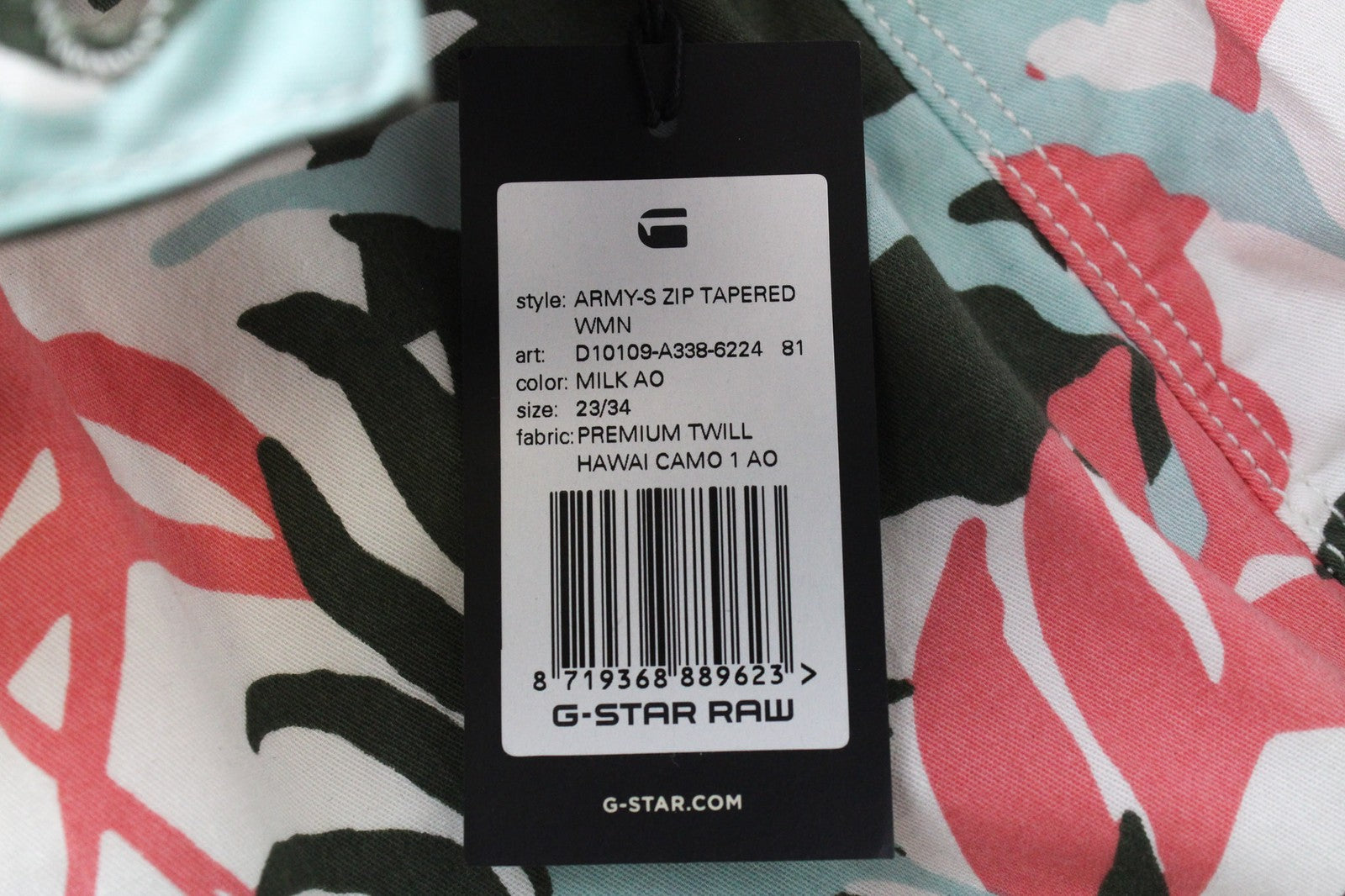 G-STAR RAW Army-S Women Trousers W23/L34 White Cotton Tapered Fit Leaf Print