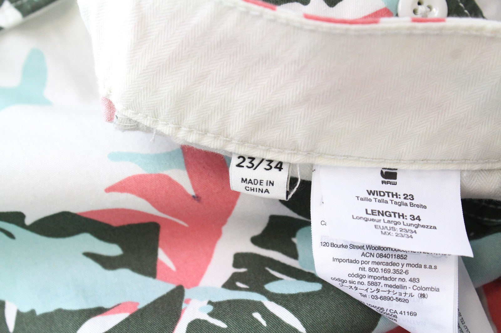 G-STAR RAW Army-S Women Trousers W23/L34 White Cotton Tapered Fit Leaf Print