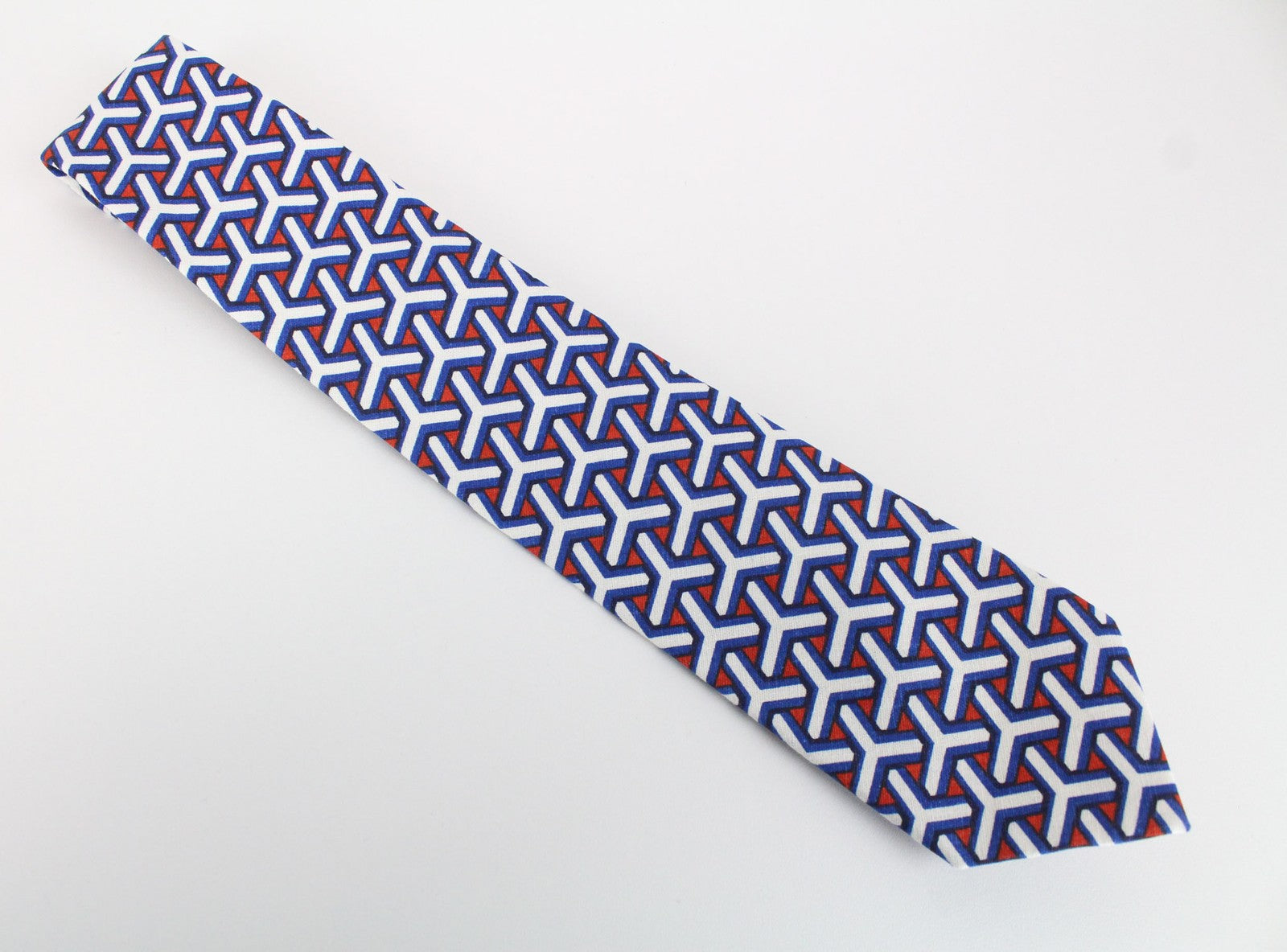 SUITSUPPLY Men Tie 148 x 8 cm Blue Graphic Linen Cotton Mix Pointed-End