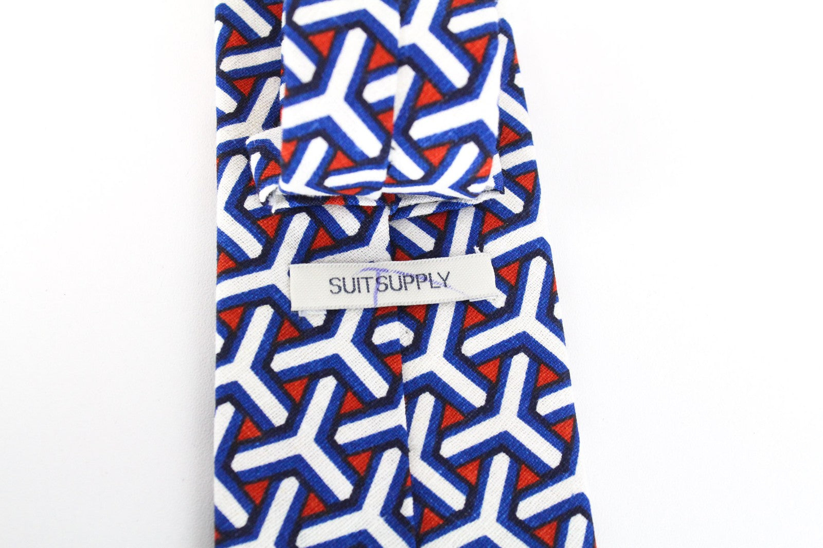 SUITSUPPLY Men Tie 148 x 8 cm Blue Graphic Linen Cotton Mix Pointed-End