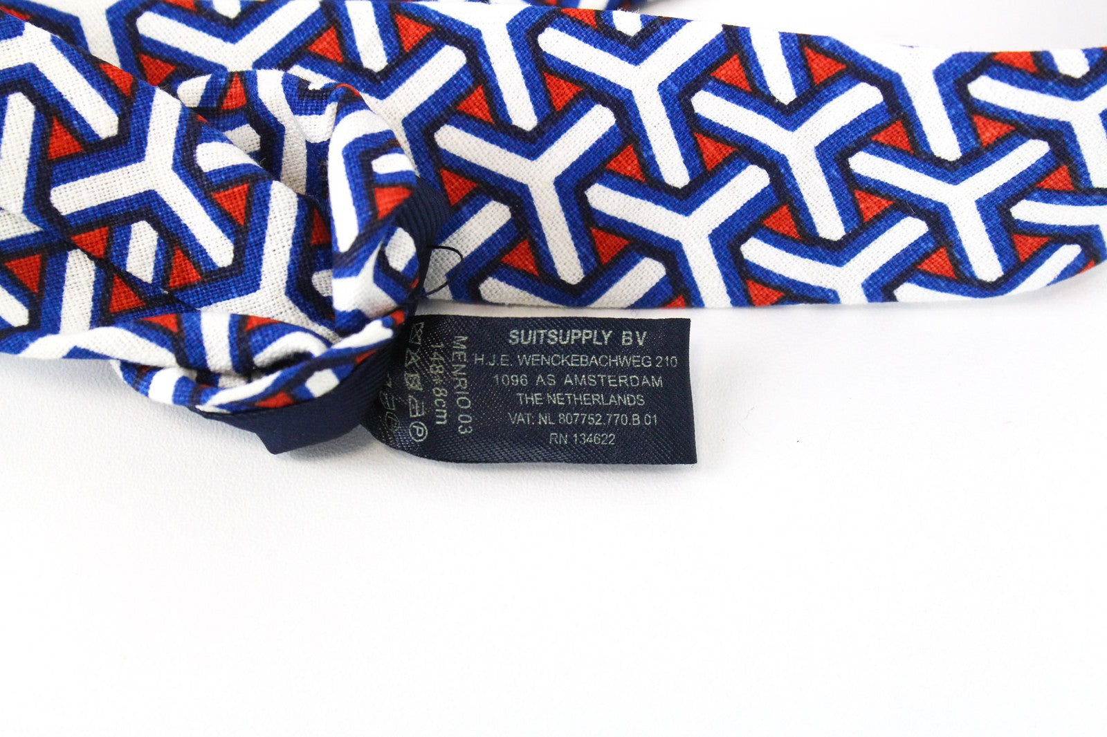 SUITSUPPLY Men Tie 148 x 8 cm Blue Graphic Linen Cotton Mix Pointed-End