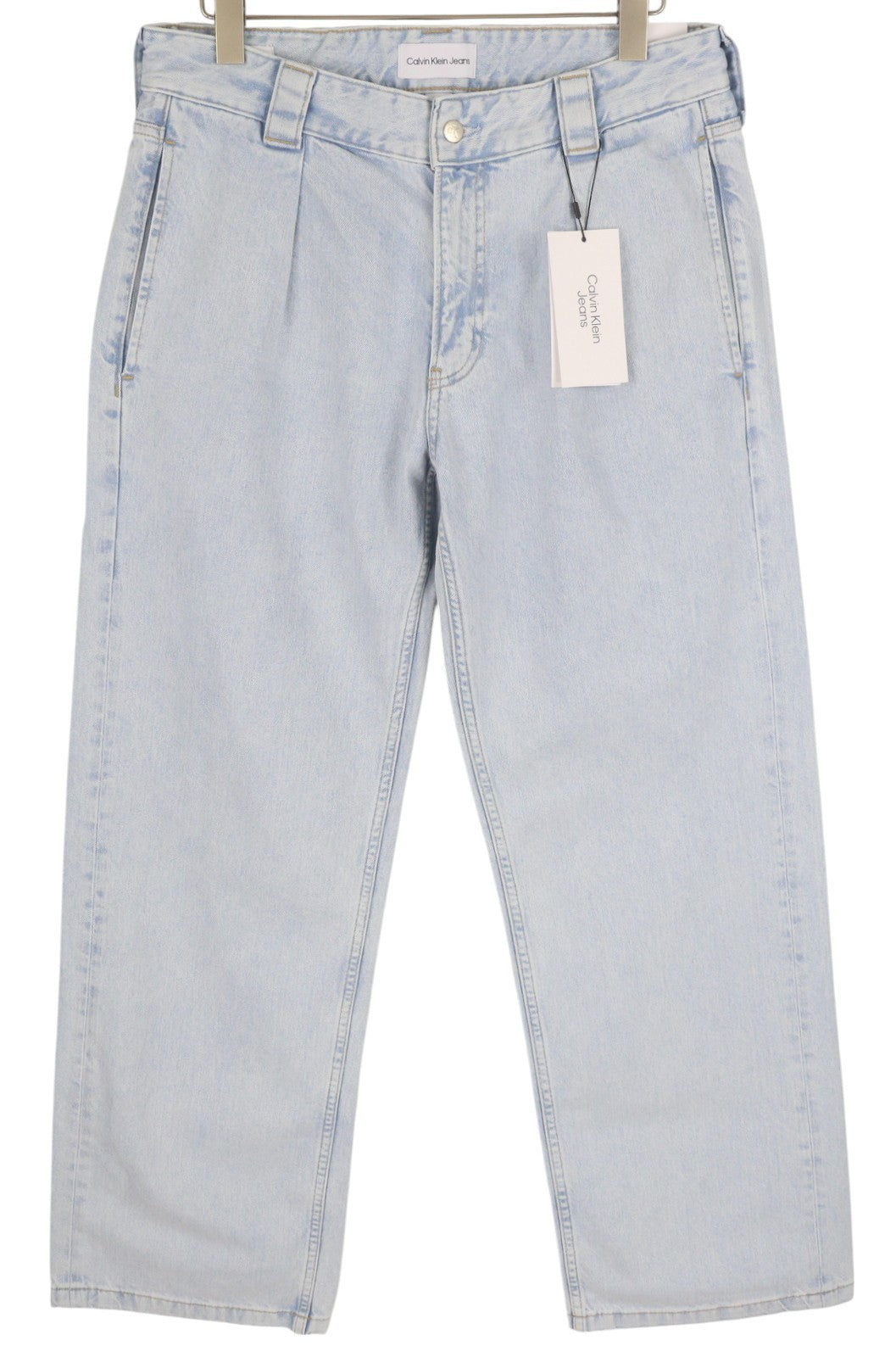 CALVIN KLEIN 90s Loose Men Jeans W31 Light Blue Washed Faded Pleated Zip Denim