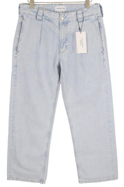 CALVIN KLEIN 90s Loose Men Jeans W31 Light Blue Washed Faded Pleated Zip Denim