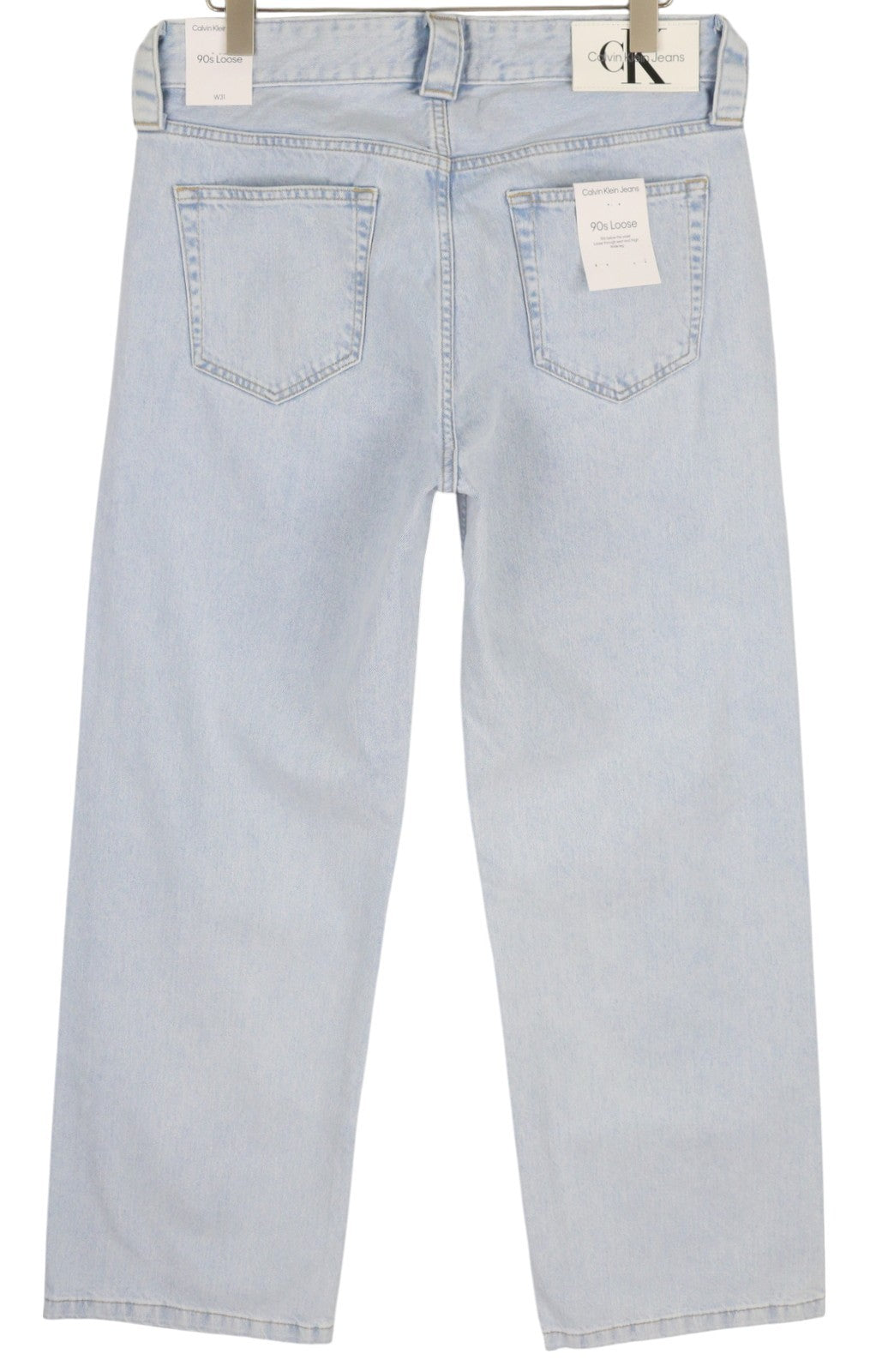 CALVIN KLEIN 90s Loose Men Jeans W31 Light Blue Washed Faded Pleated Zip Denim