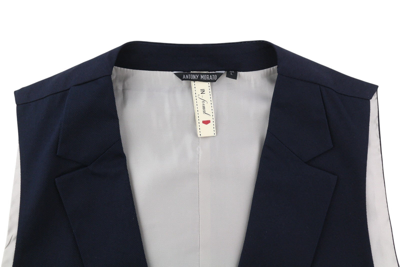 ANTONY MORATO Men's Waistcoat L Dark Blue Notch Lapel Double-Breasted Lined Vest