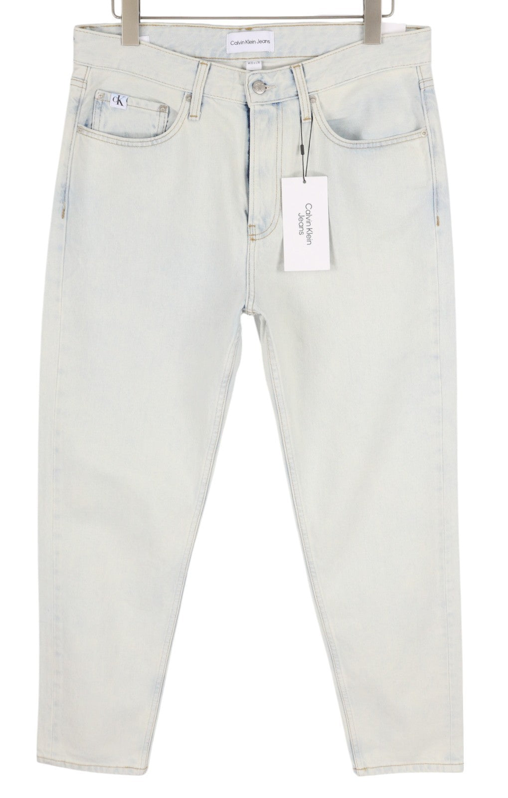 CALVIN KLEIN Regular Taper vyriški džinsai W33/L30 šviesiai mėlyni skalbto džinso užtrauktuku 