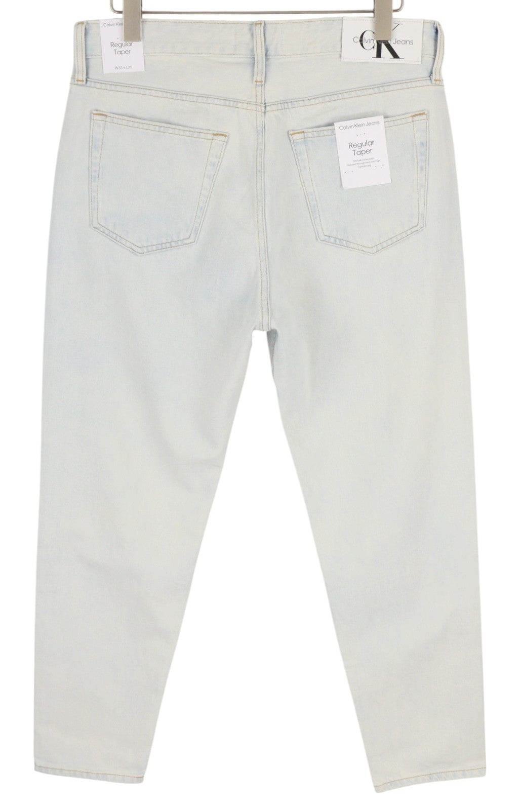 CALVIN KLEIN Regular Taper vyriški džinsai W33/L30 šviesiai mėlyni skalbto džinso užtrauktuku 