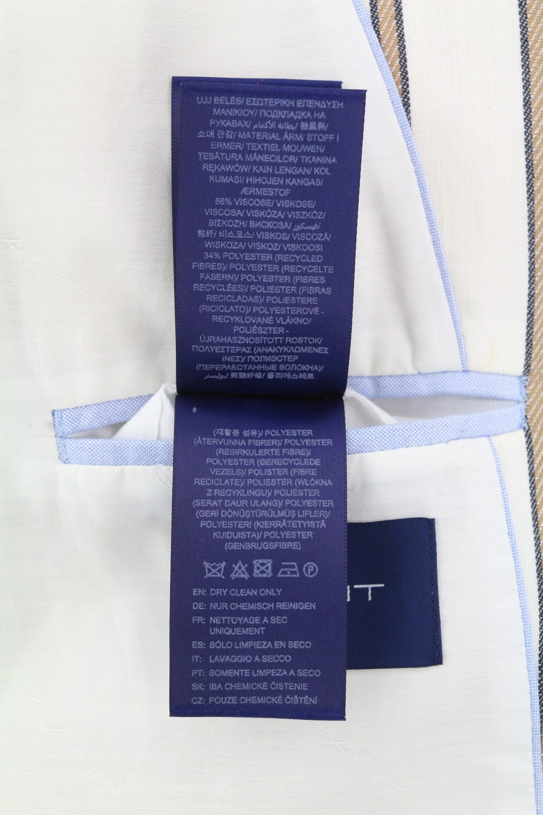 GANT Stripe Linen Straight Women Blazer EU40 Off-White Linen Blend Notch Lapel