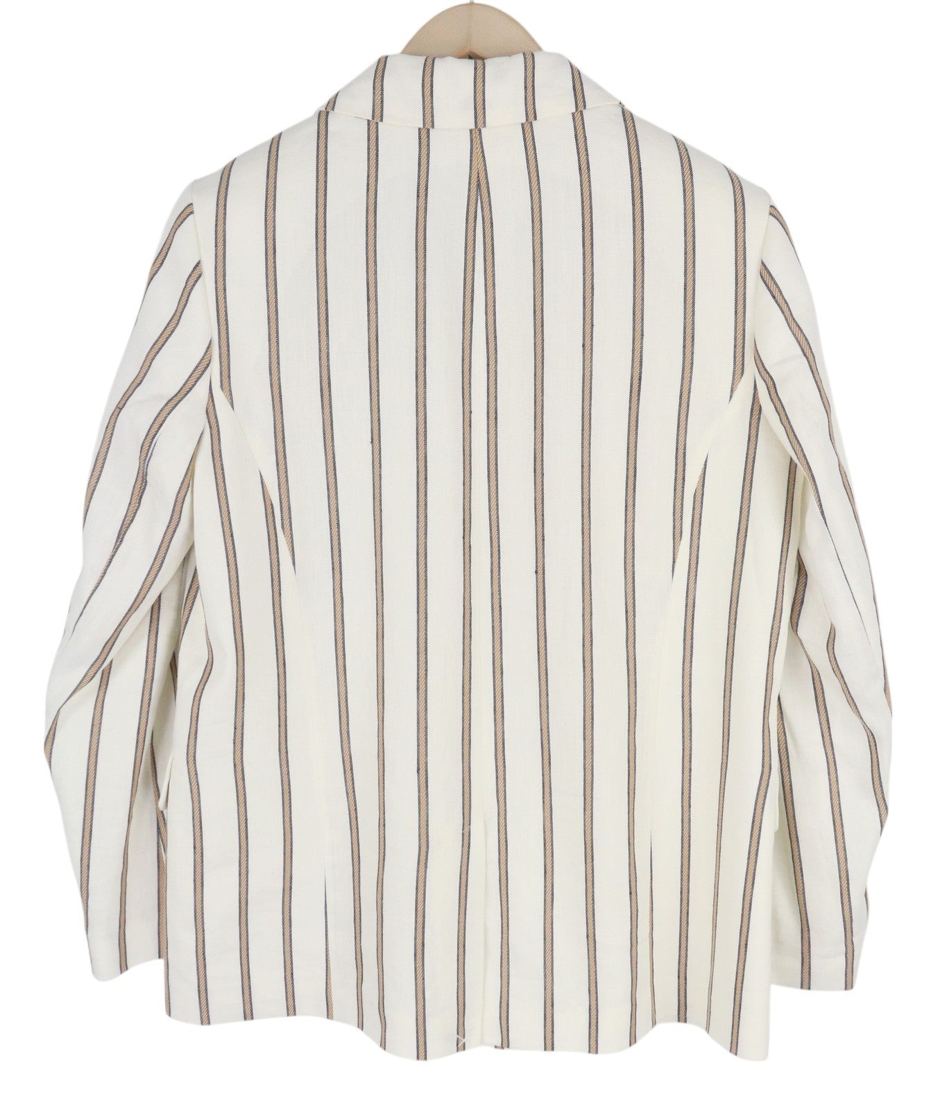 GANT Stripe Linen Straight Women Blazer EU40 Off-White Linen Blend Notch Lapel