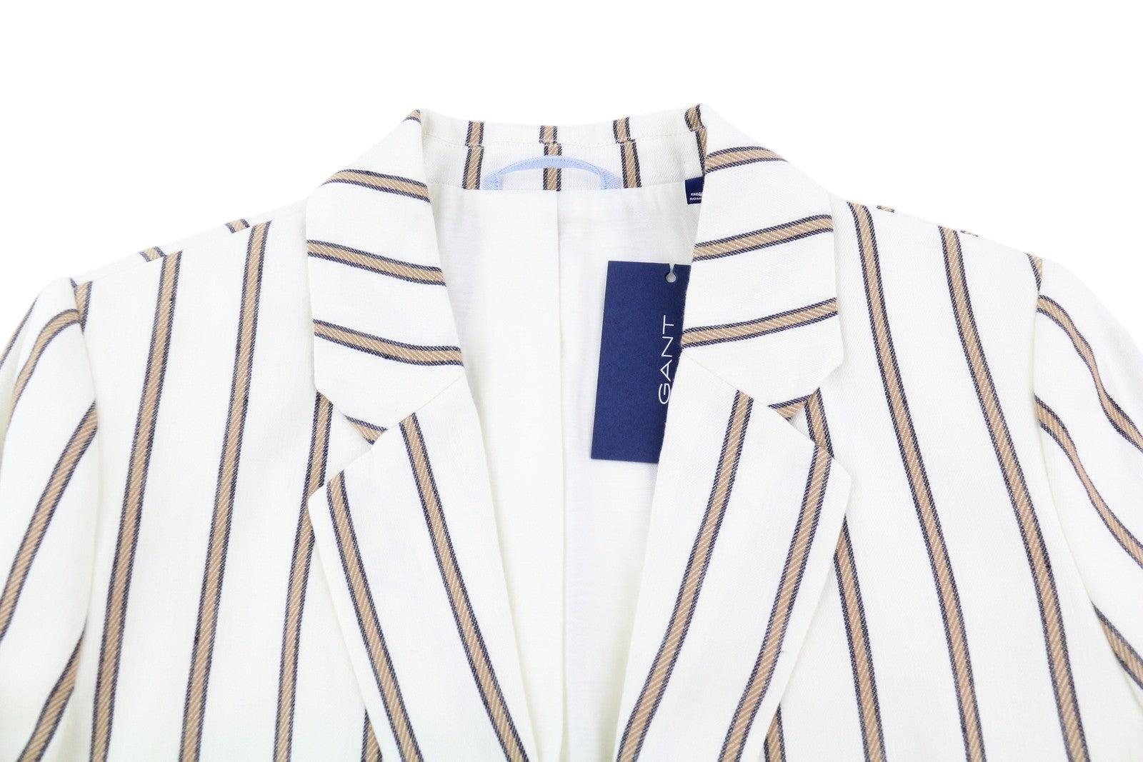 GANT Stripe Linen Straight Women Blazer EU40 Off-White Linen Blend Notch Lapel