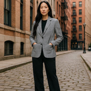 GANT Gingham Stretch Regular Women Blazer EU38 Blue Plaid Single-Breasted Notch