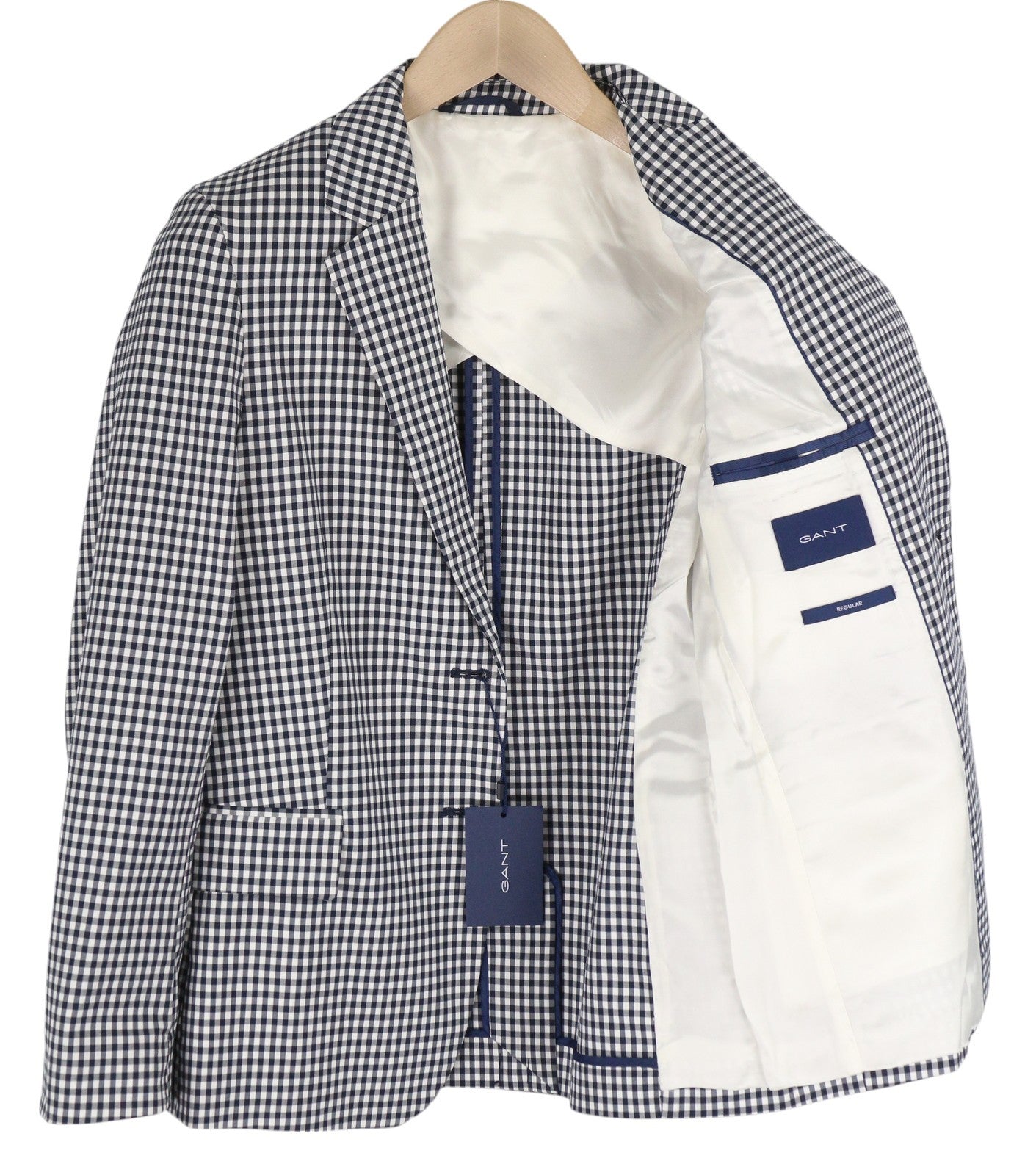 GANT Gingham Stretch Regular Women Blazer EU38 Blue Plaid Single-Breasted Notch