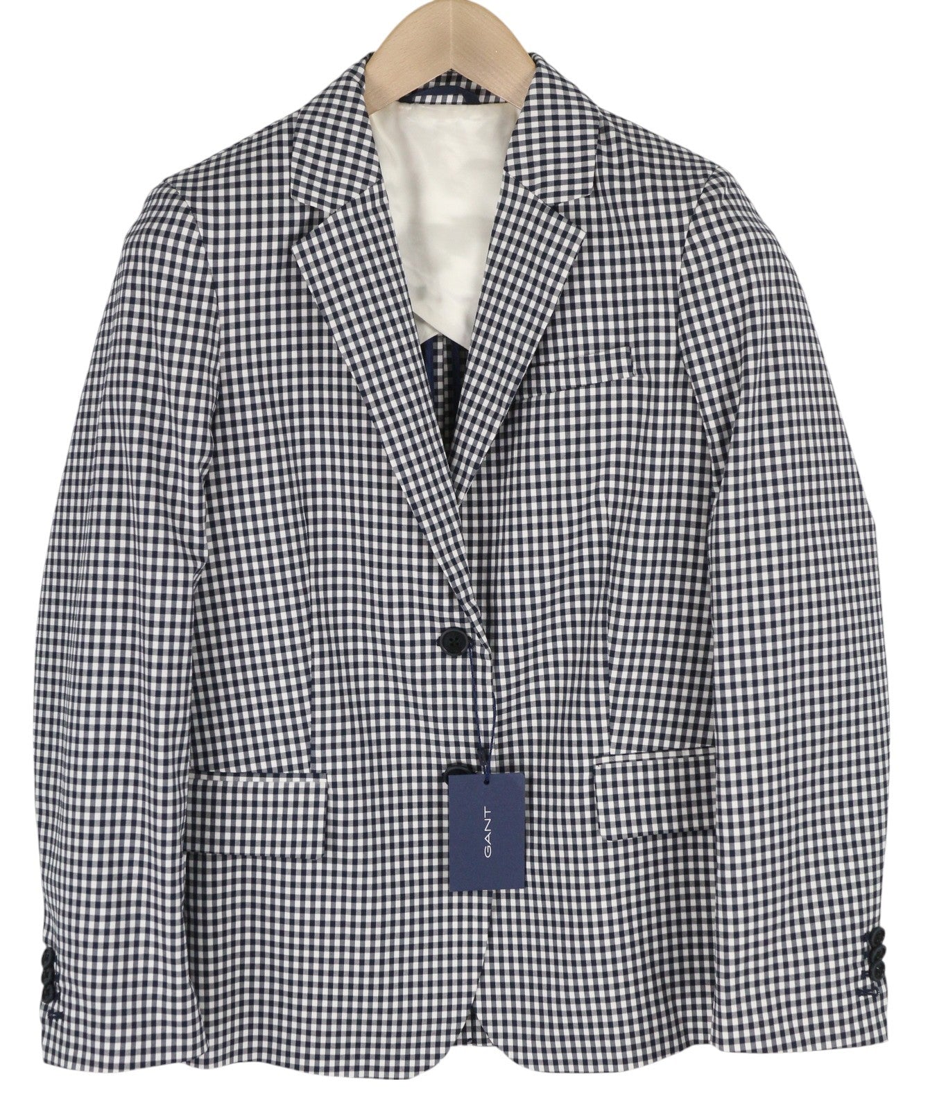GANT Gingham Stretch Regular Women Blazer EU38 Blue Plaid Single-Breasted Notch