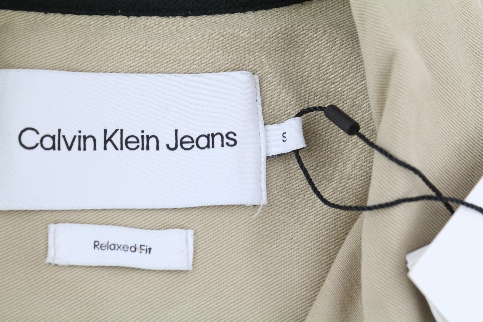 CALVIN KLEIN Men Shirt S Beige Relaxed Fit Button Logo Patch Pocket Overshirt