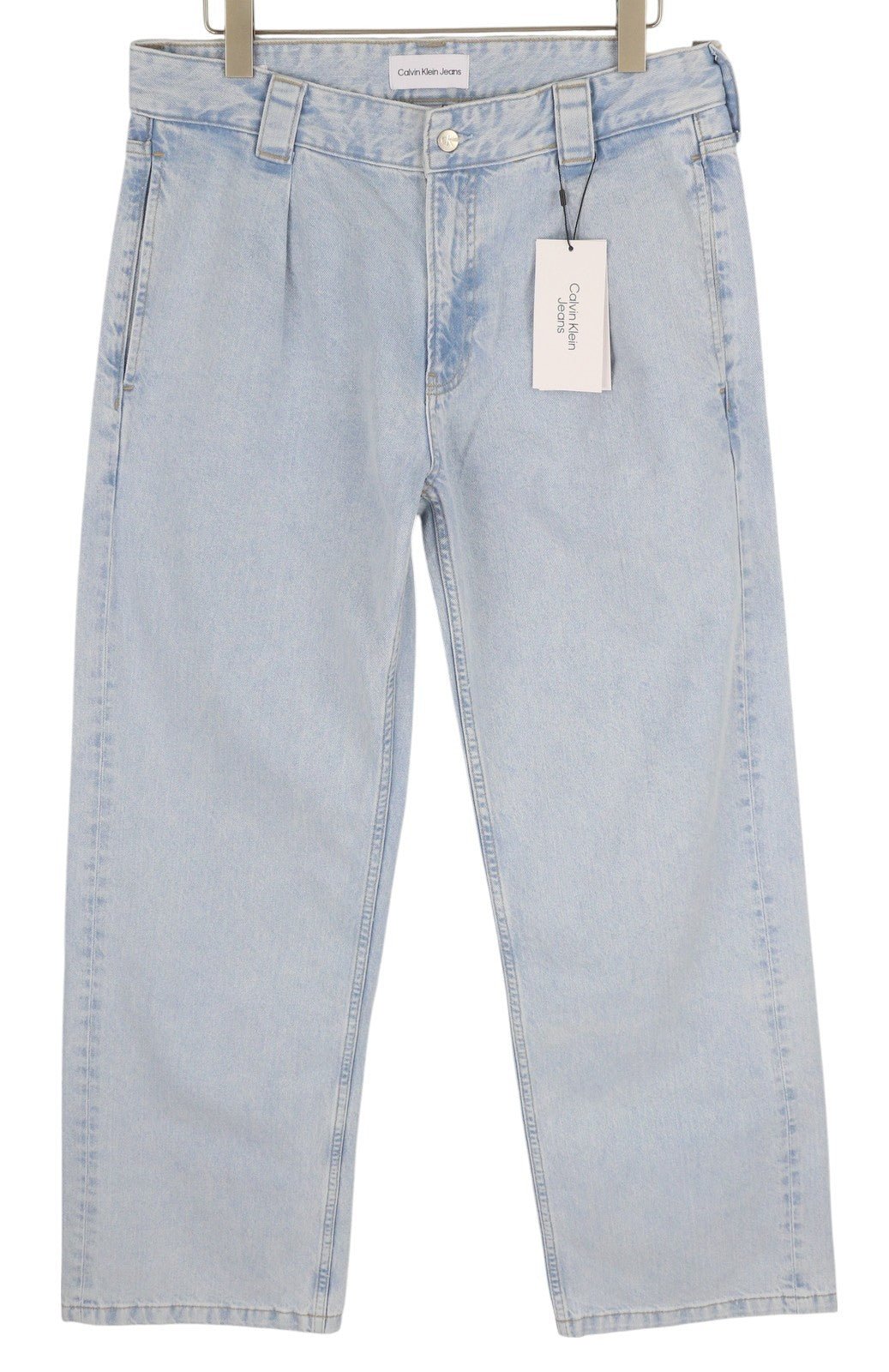CALVIN KLEIN 90s Loose Men Jeans W32 Light Blue Washed Faded Pleated Zip Denim