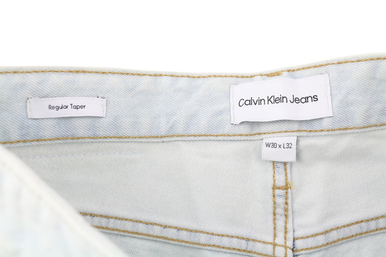 CALVIN KLEIN Regular Taper Men Jeans W30/L32 Light Blue Washed Denim Zipper