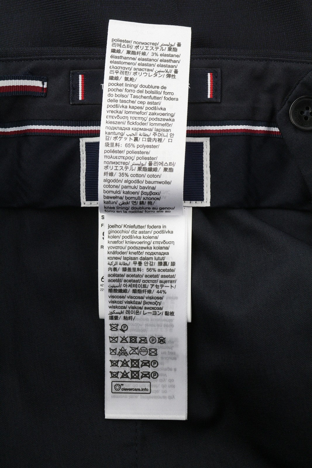 TOMMY HILFIGER Men Trousers 48 Dark Blue THFlex Wool Blend Slim Fit Flat Front