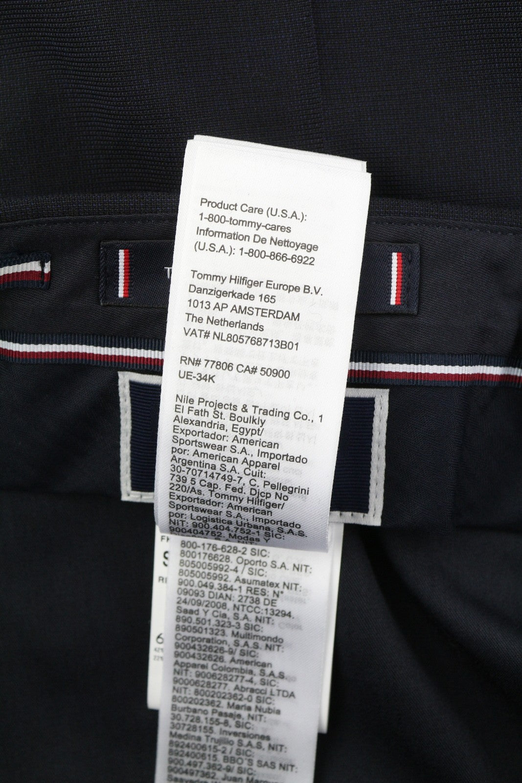 TOMMY HILFIGER Men Trousers 48 Dark Blue THFlex Wool Blend Slim Fit Flat Front