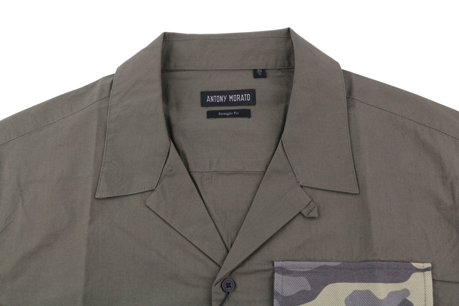 ANTONY MORATO Straight Fit Men Shirt S Army Green Notch Button-Up Short Sleeve