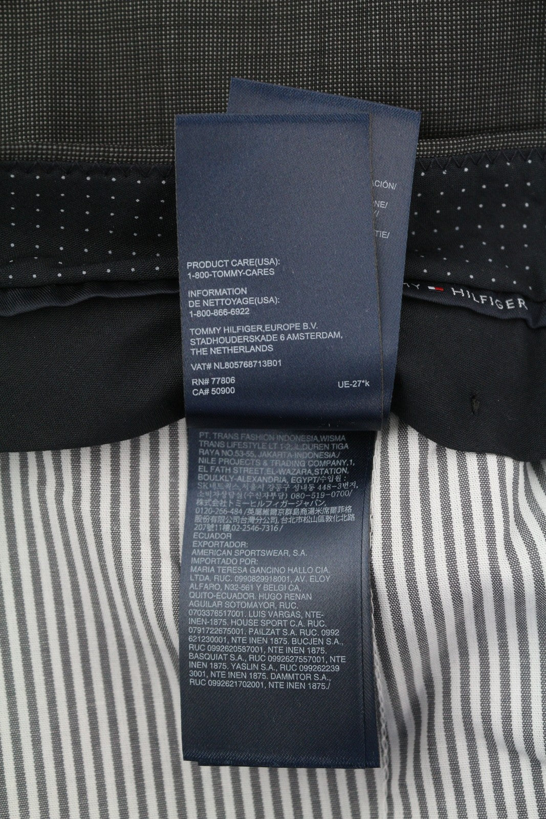 TOMMY HILFIGER Rhames Men Trousers 94 Long Grey Wool Patterned Tapered Fit Flat