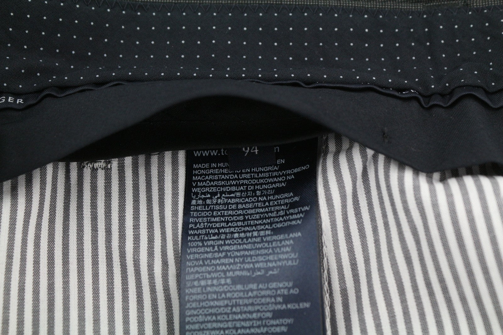 TOMMY HILFIGER Rhames Men Trousers 94 Long Grey Wool Patterned Tapered Fit Flat