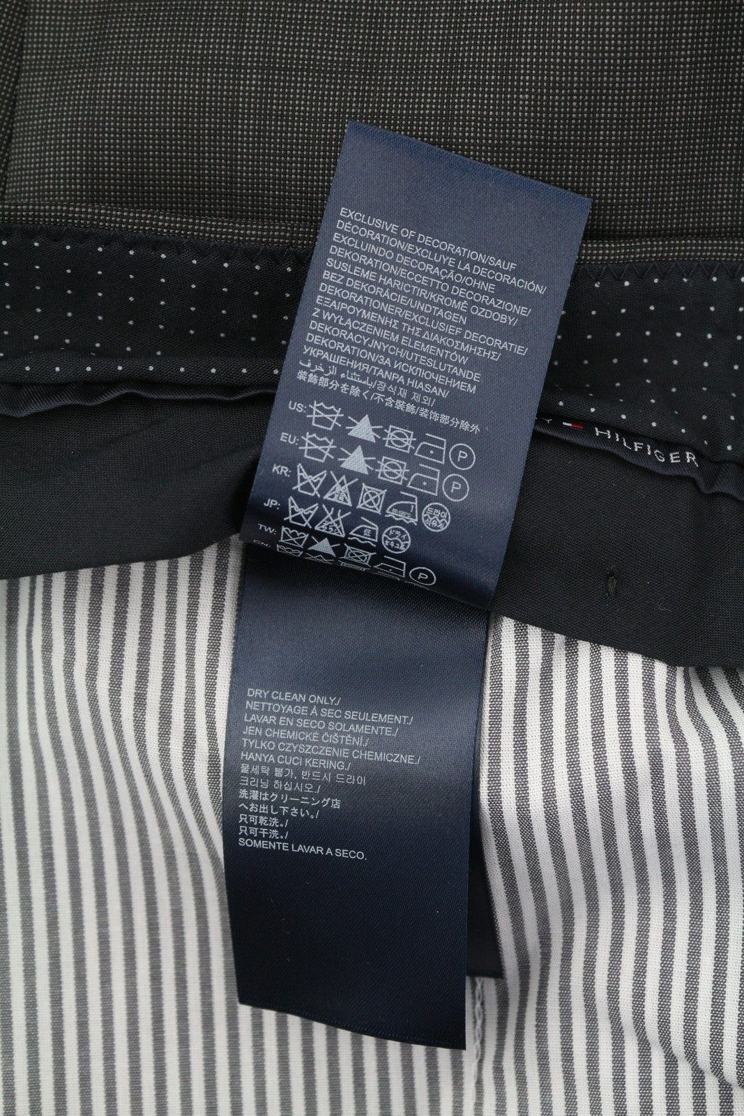 TOMMY HILFIGER Rhames Men Trousers 94 Long Grey Wool Patterned Tapered Fit Flat