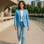 GANT Women Blazer EU34 Blue Linen Blend Notch Lapel Single-Breasted Lined Casual