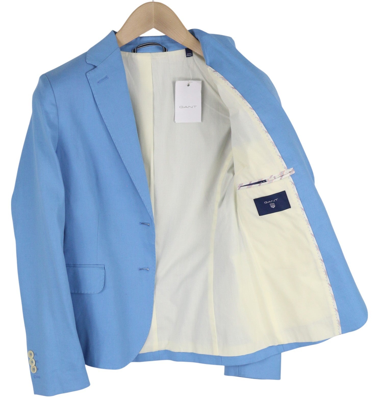 GANT Women Blazer EU34 Blue Linen Blend Notch Lapel Single-Breasted Lined Casual