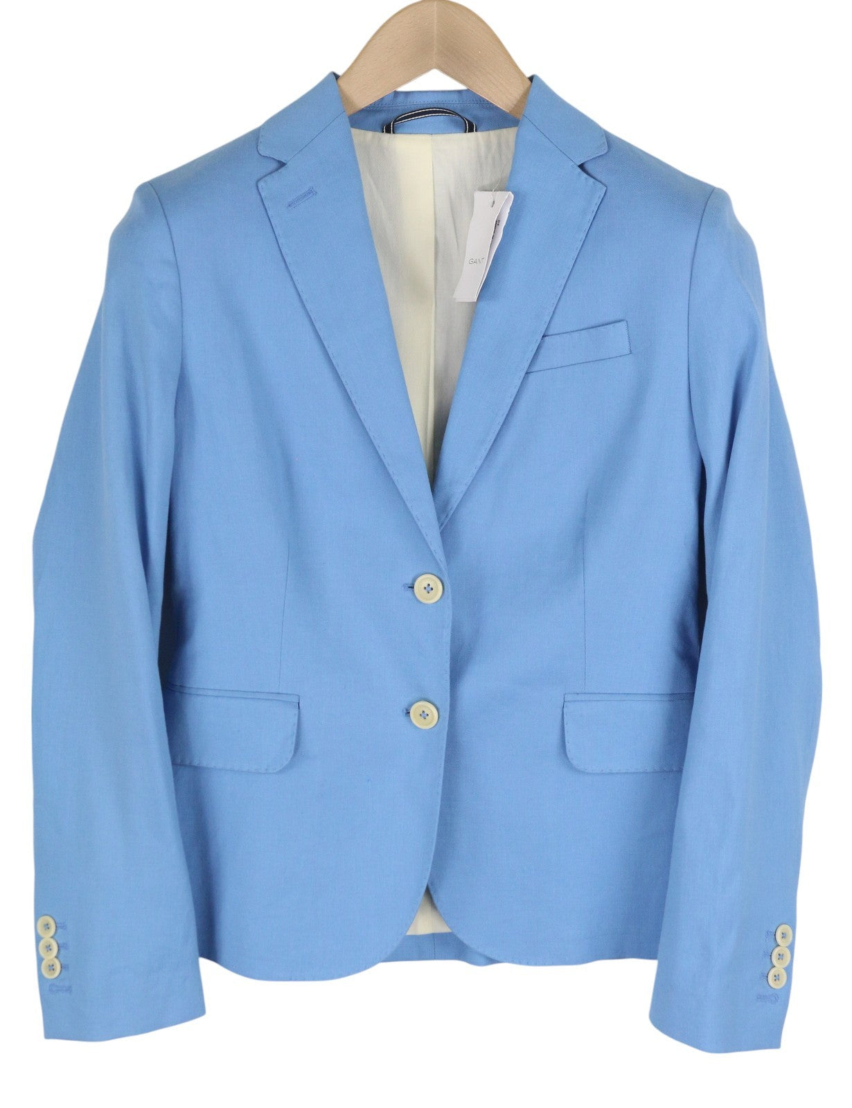 GANT Women Blazer EU34 Blue Linen Blend Notch Lapel Single-Breasted Lined Casual