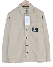 CALVIN KLEIN Men Shirt XS Beige Relaxed Fit Buttoned Patch Pocket Overshirt