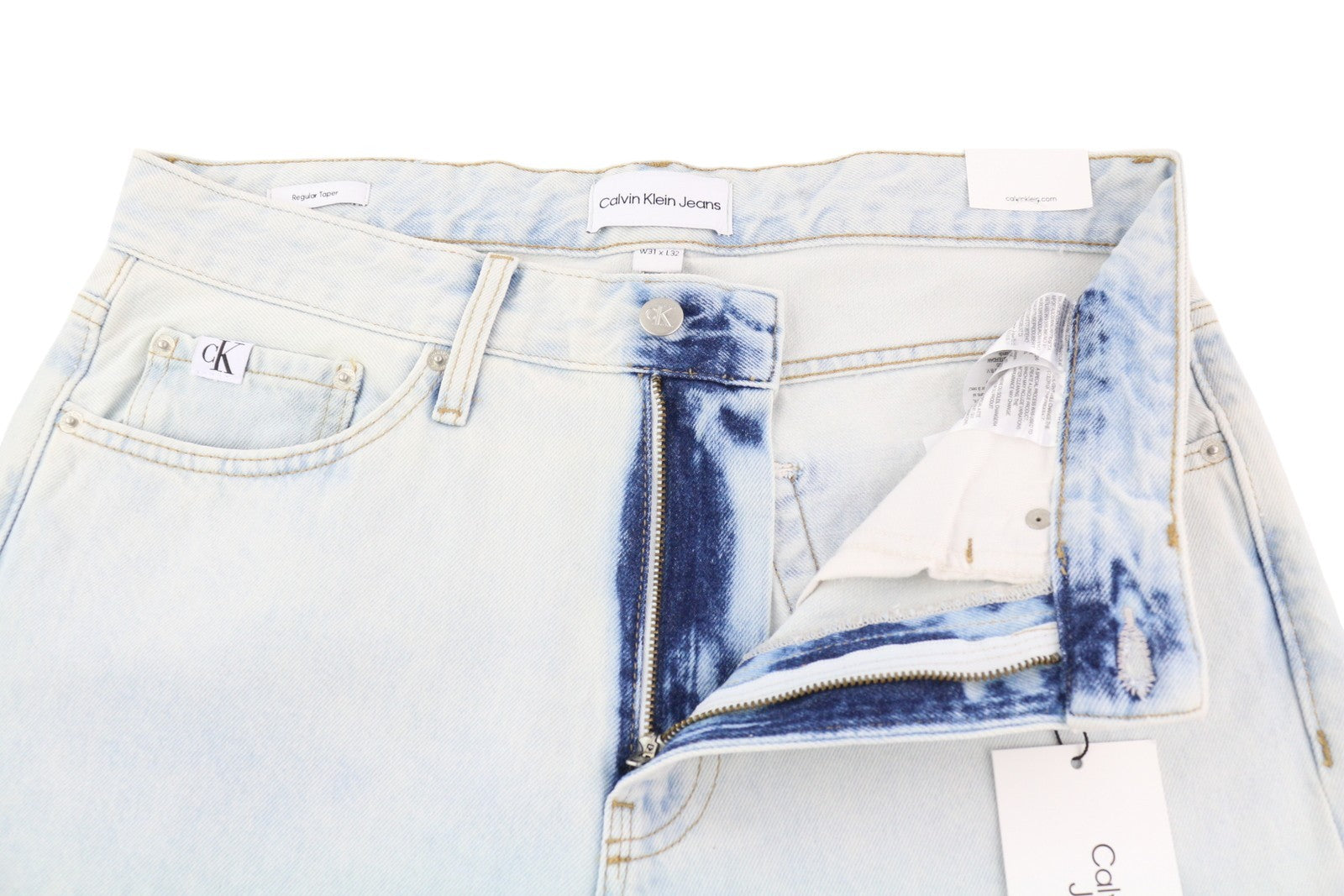 CALVIN KLEIN Regular Taper Men Jeans W31/L32 Light Blue Washed Denim Zipper